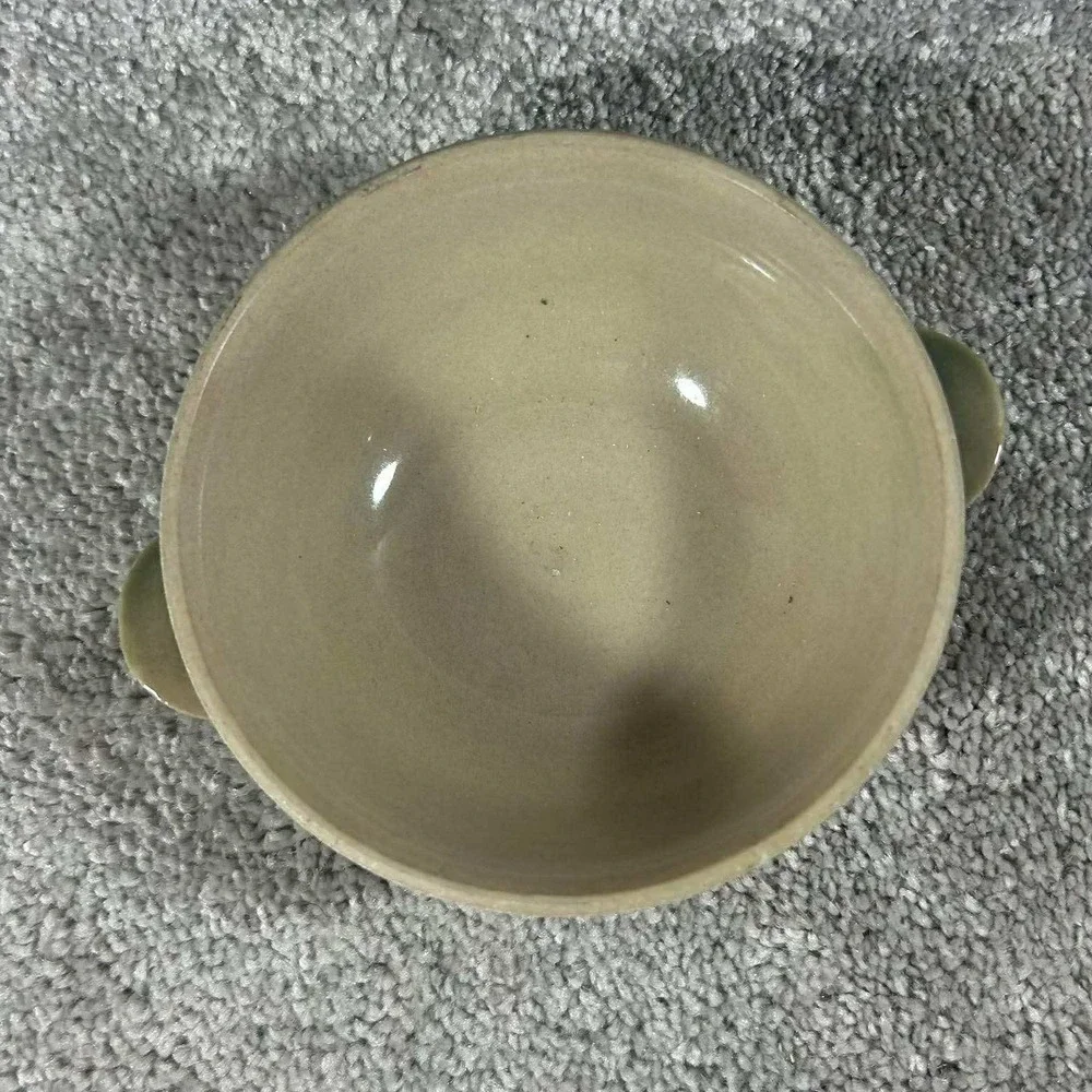 Japan Ceramic Soup Bowl Tan Textured Tab Handles Vintage MCM‎